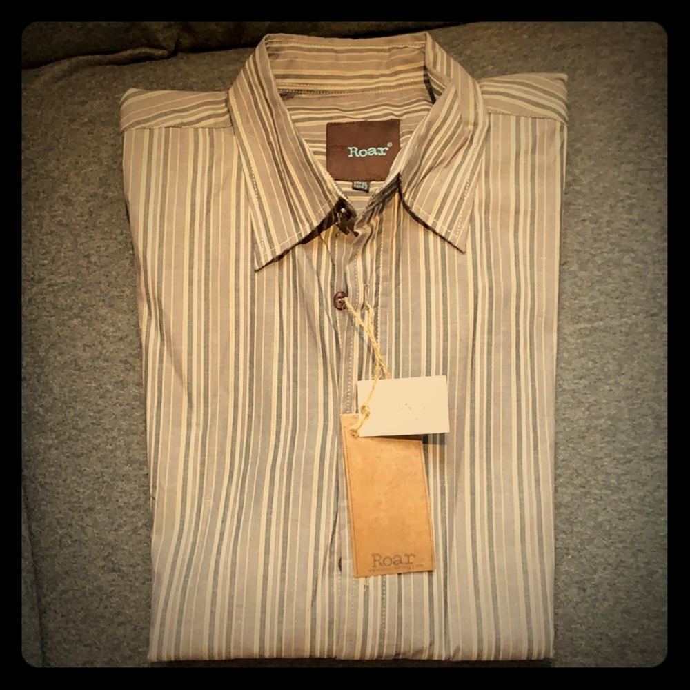 Roar WVN102 gray striped button down shirt size XL